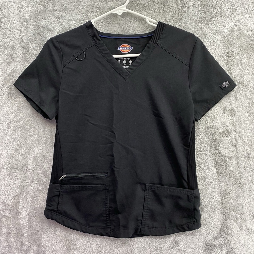 Dickies Balance Womens Scrub Top Size XS Black Short Sleeve Stretch Workwear